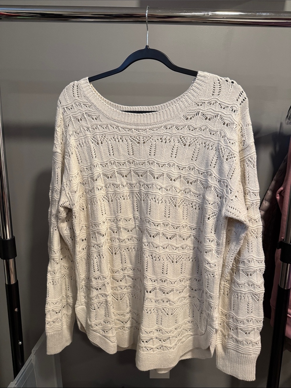 Openwork Crewneck Sweater in Cream